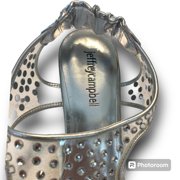 NWOB Jeffrey Campbell Genevieve Clear Sequined Square Toe Heeled Sandals, Size 8 - Picture 7 of 8